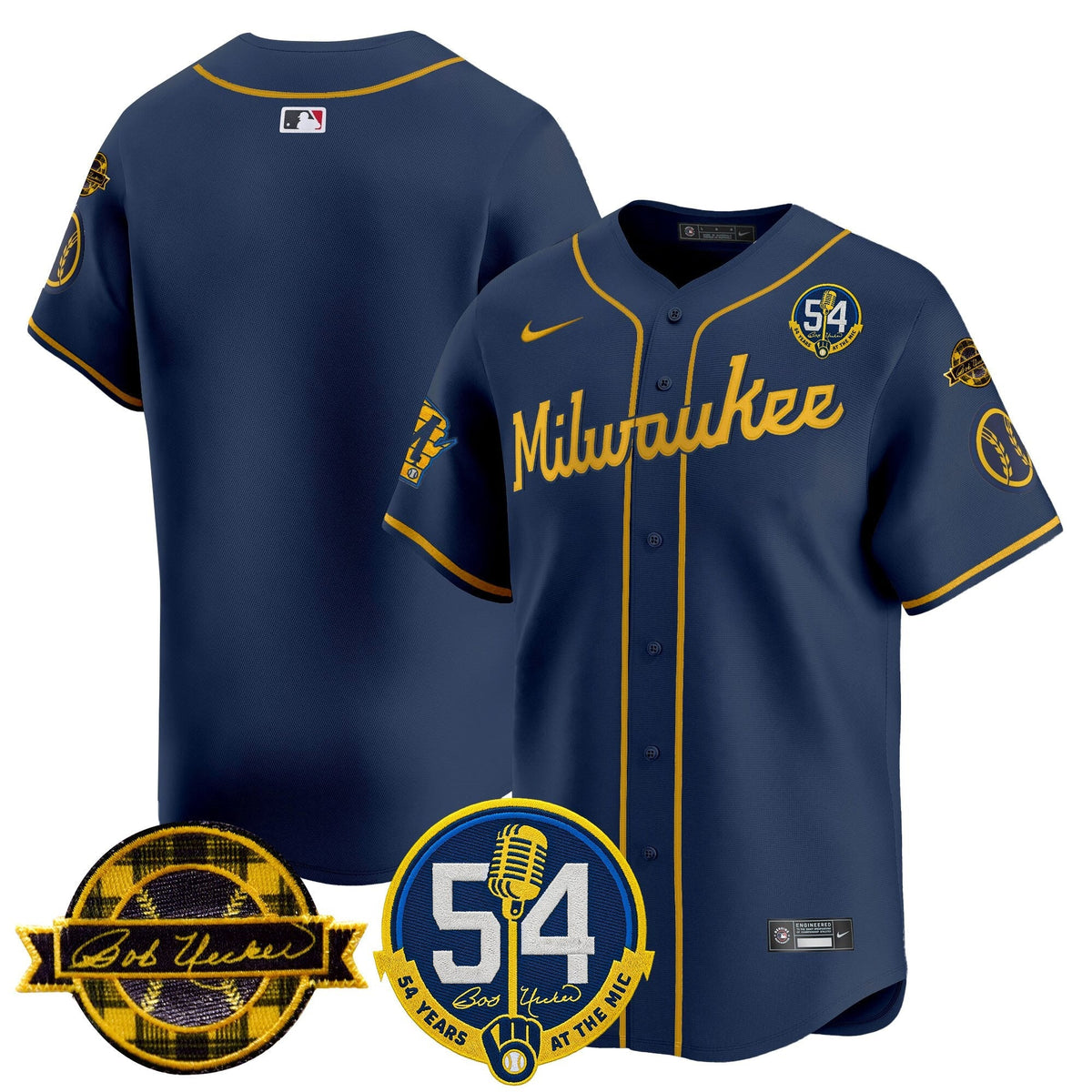 MIL 'Bob Uecker - 54 Seasons for Brewers' Limited Gold Jersey - Stitched