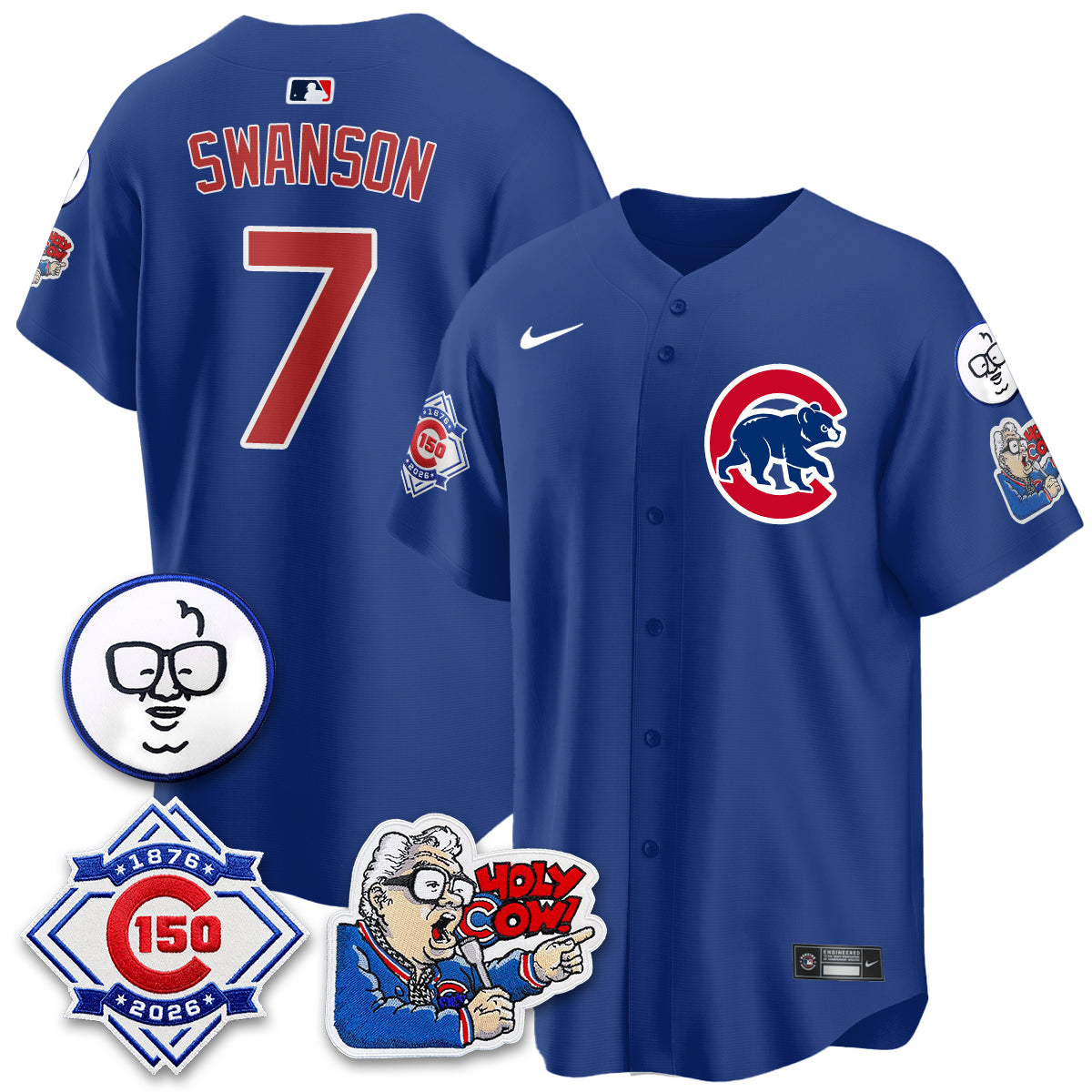 CHC 150th Anniversary Harry Caray Holy Cow Limited Blue Jersey - Stitched V2